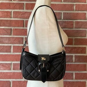 Burberry Black Quilted  Nylon & Black Leather Sophie Baguette Bag